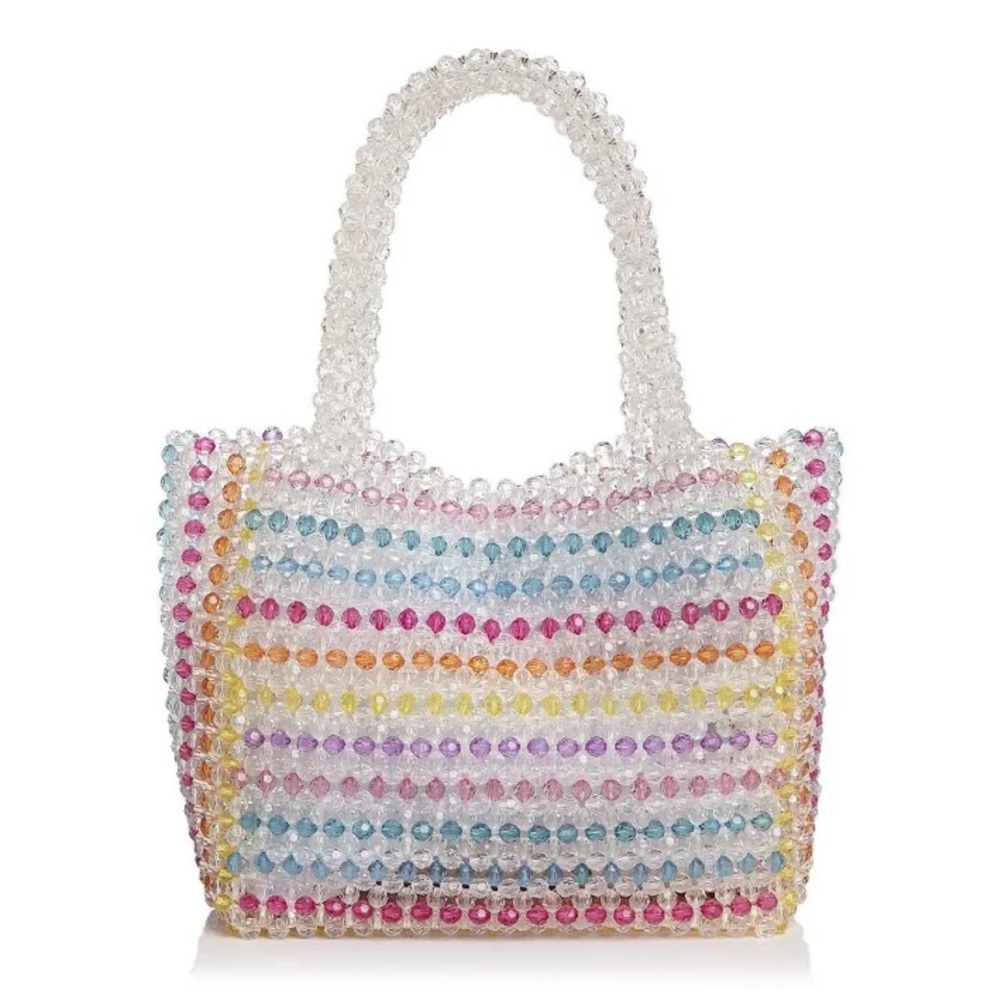 AQUA Samira Striped Beaded Tote